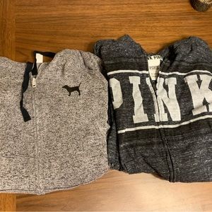 Two PINK by Victoria Secret zip up hoodies, both size large